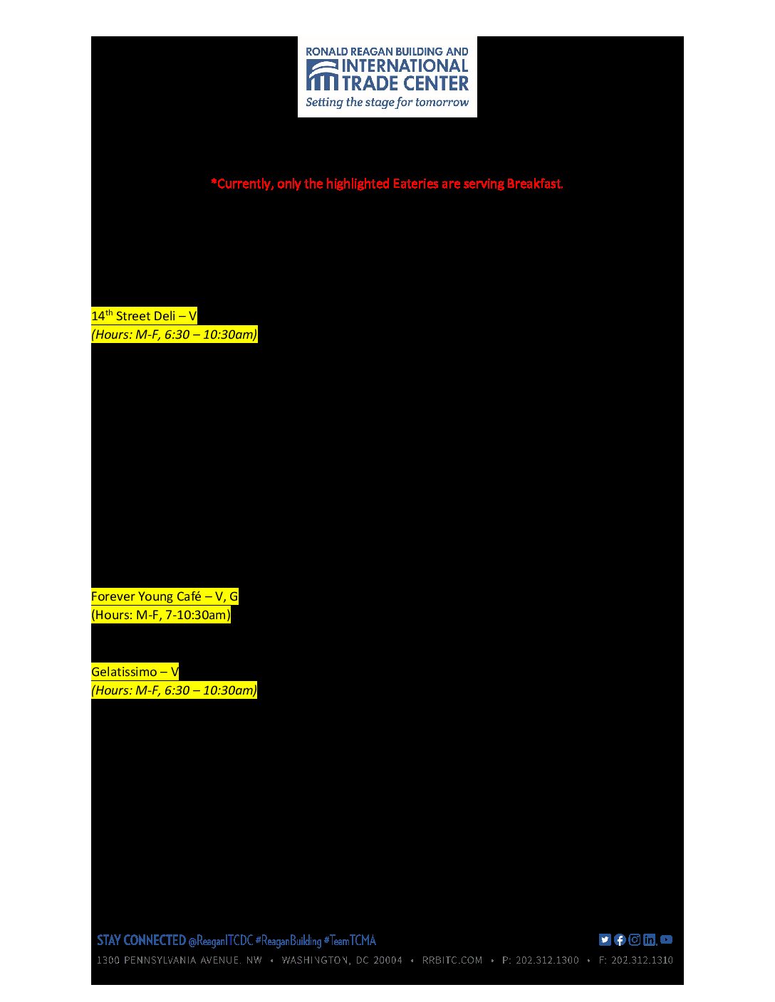 2021 breakfast menu ronald reagan building and international trade center