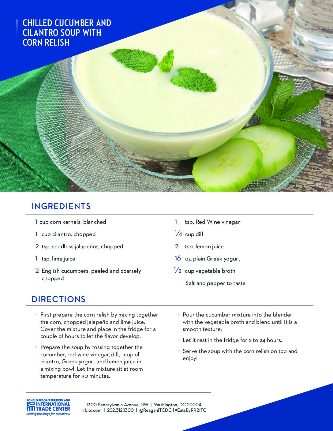 Cucumber Soup Recipe Card Ronald Reagan Building and International Trade Center